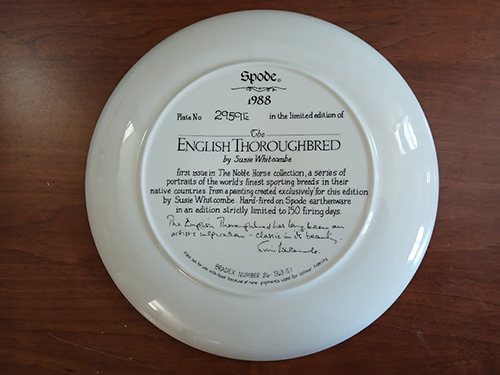 1988 Spode Plate - English Thoroughbred 1988 Spode Plate - English Thoroughbred