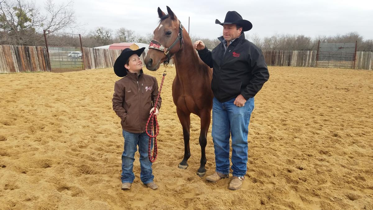 Aden Bernhagen, Dr Cuzin, and Casey Crouch share a moment after Aden's December victory at the National Cutting Horse Association World Finals. Daily Sun photo/Guy Chapman Aden Bernhagen, Dr Cuzin, and Casey Crouch share a moment after Aden's December victory at the National Cutting Horse Association World Finals. Daily Sun photo/Guy Chapman