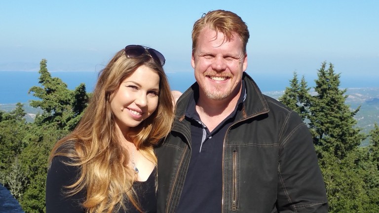 Natalie Orfanidi and Michael Dale, co-founders of Epos Custom Leather, enjoy the scenic vistas on a mountainside in Rhodes, the fourth largest island in Greece. Natalie Orfanidi and Michael Dale, co-founders of Epos Custom Leather, enjoy the scenic vistas on a mountainside in Rhodes, the fourth largest island in Greece.