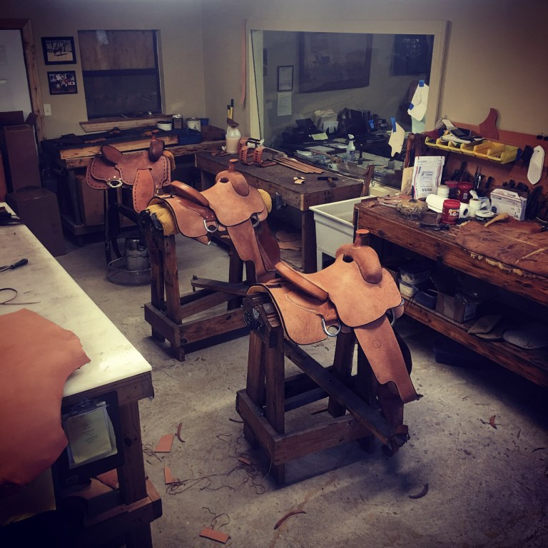 Saddles in progress in Don Gonzales’ Wheelock, Texas workshop. Saddles in progress in Don Gonzales’ Wheelock, Texas workshop.