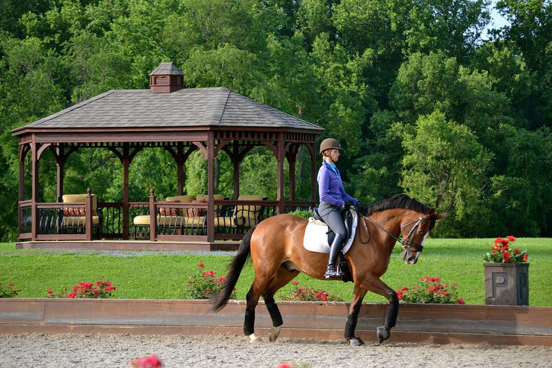 The rider with the gazebo in the background is Silva Martin (wife of Olympic rider, Boyd Martin) Their farm, Windurra, is just a mile or so down the road from Horizon Structures.