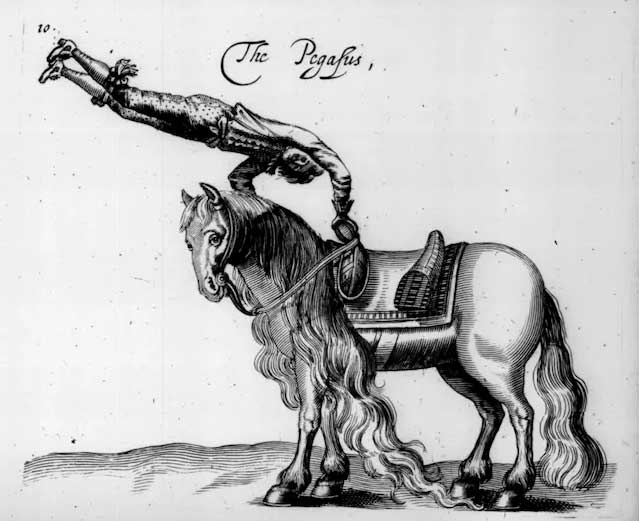 A cavalier of the 17th Century demonstrating a vaulting movement