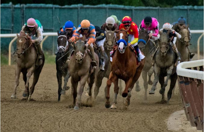 Justify leads leaving the final turn. (Eclipse Sportswire) Justify leads leaving the final turn. (Eclipse Sportswire)