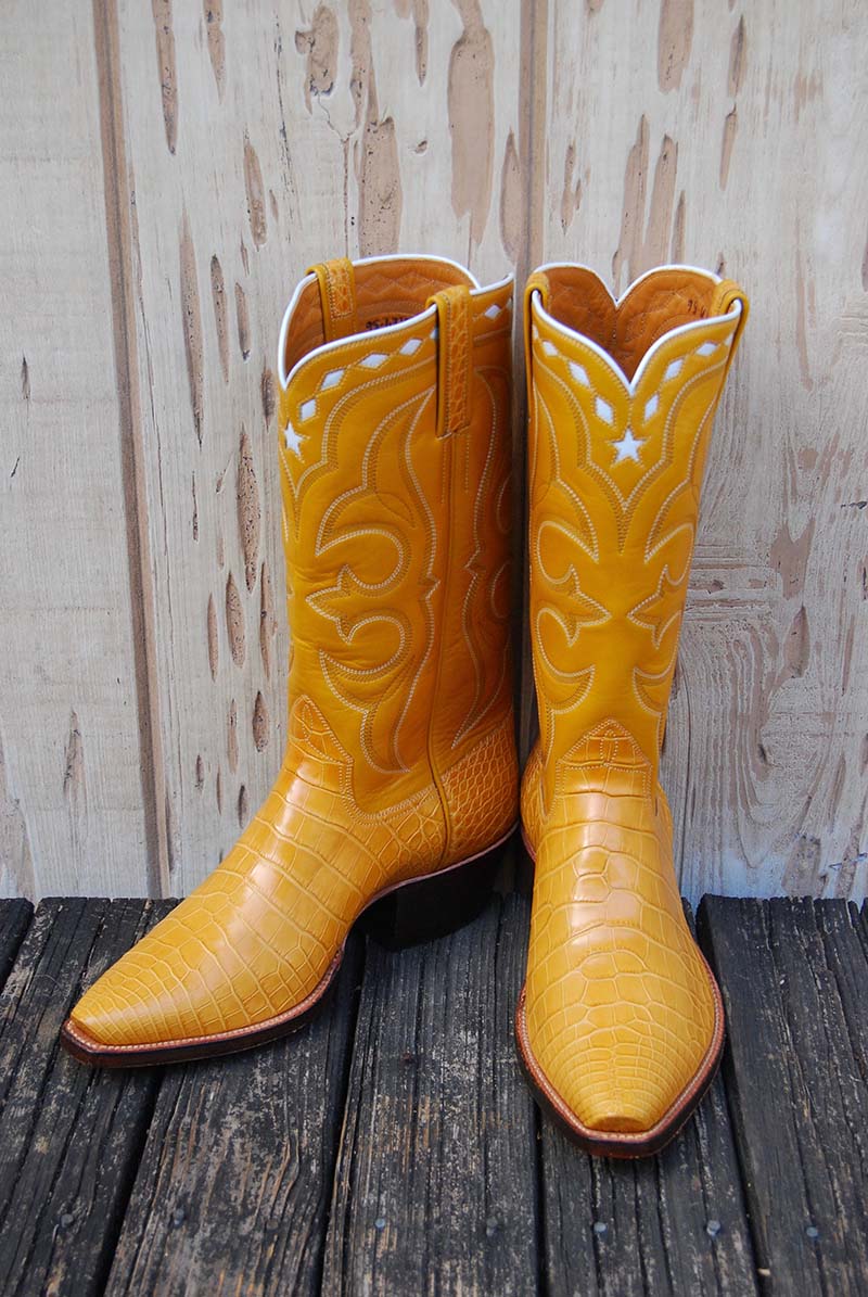 Gold Crocodile Boot with a Benedictine French Calf top Gold Crocodile Boot with a Benedictine French Calf top