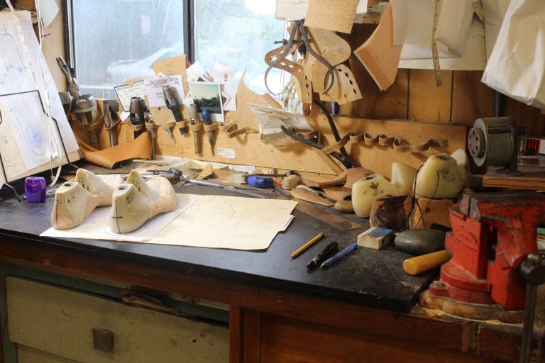 Charlie Dunn’s work bench, where Lee Miller works boot magic today at Texas Traditions in Austin. Charlie Dunn’s work bench, where Lee Miller works boot magic today at Texas Traditions in Austin.