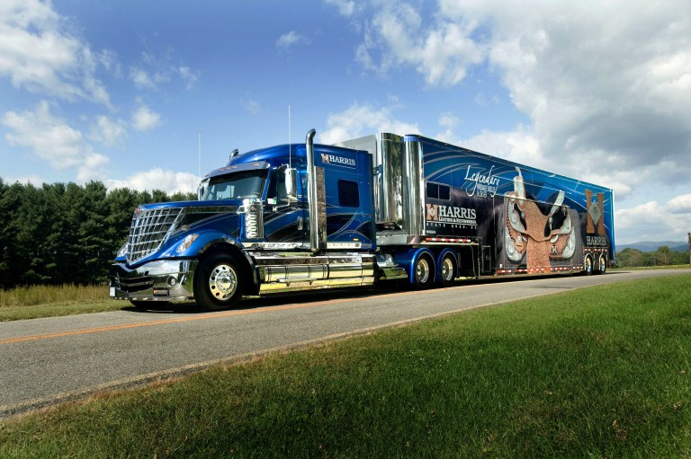 The Harris semi-trailer show rig on the road again, a piece of artistry, in itself. The Harris semi-trailer show rig on the road again, a piece of artistry, in itself.