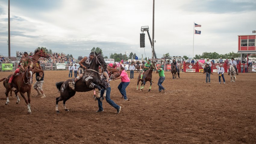 Race action during the Indian relay world championship in Sheridan, Wyoming (Nate Bressler) Race action during the Indian relay world championship in Sheridan, Wyoming (Nate Bressler)